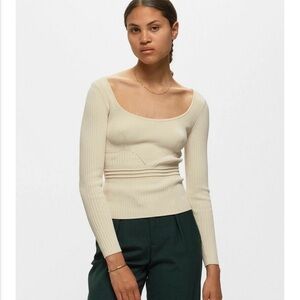 Baum und Pferdgarten minimalist Cream Ribbed Long Sleeve low neckline Top size L